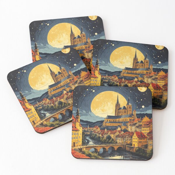 Item preview, Bamberg Germany Starry Night Vintage Travel Poster Art designed and sold by TravelersGems.