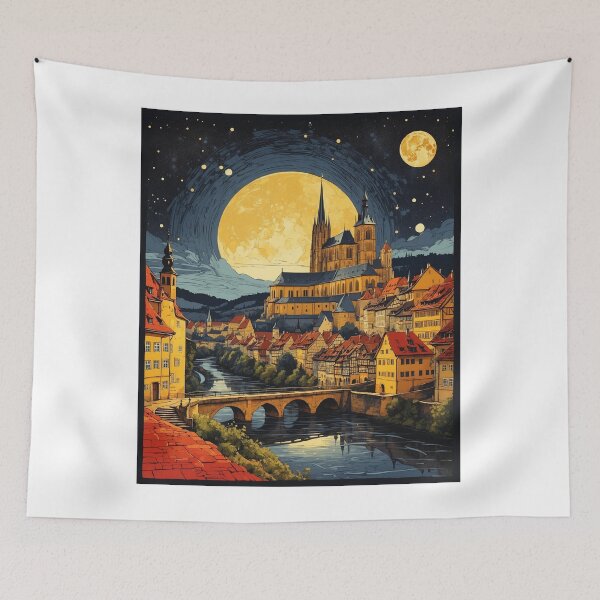 Item preview, Bamberg Germany Starry Night Vintage Travel Poster Art designed and sold by TravelersGems.