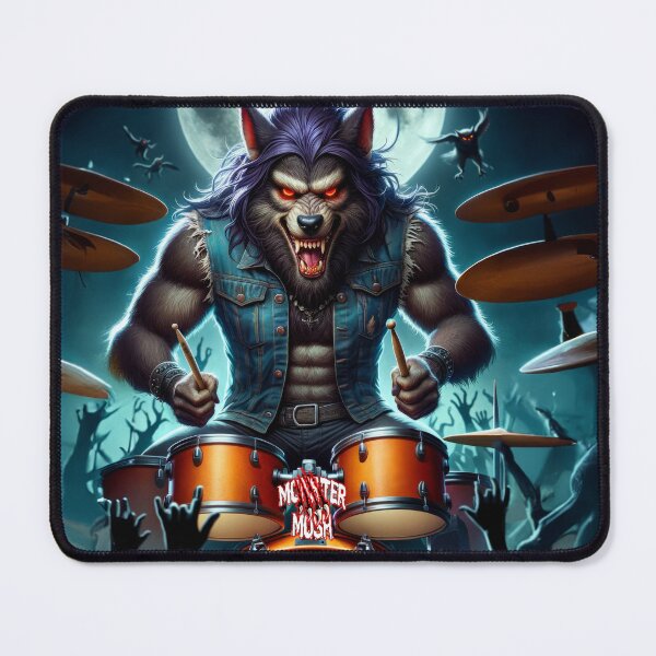Item preview, Monster Mosh 2024 Tour Wolfie On Drums #DW-001 designed and sold by Ghastly Wicked Creations Studio.