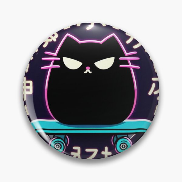 Item preview, Kawaii Black Cat Neon Skateboard with Japanese Culture Details designed and sold by GALUMARKET.