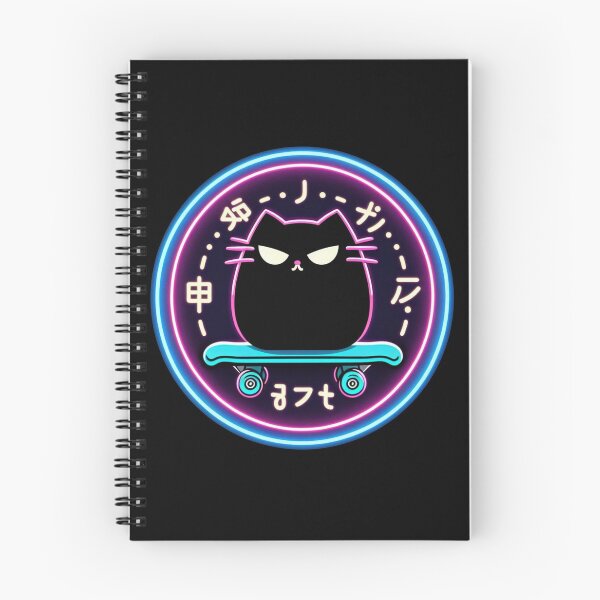 Item preview, Kawaii Black Cat Neon Skateboard with Japanese Culture Details designed and sold by GALUMARKET.