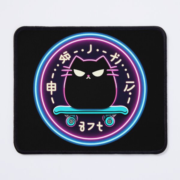 Item preview, Kawaii Black Cat Neon Skateboard with Japanese Culture Details designed and sold by GALUMARKET.