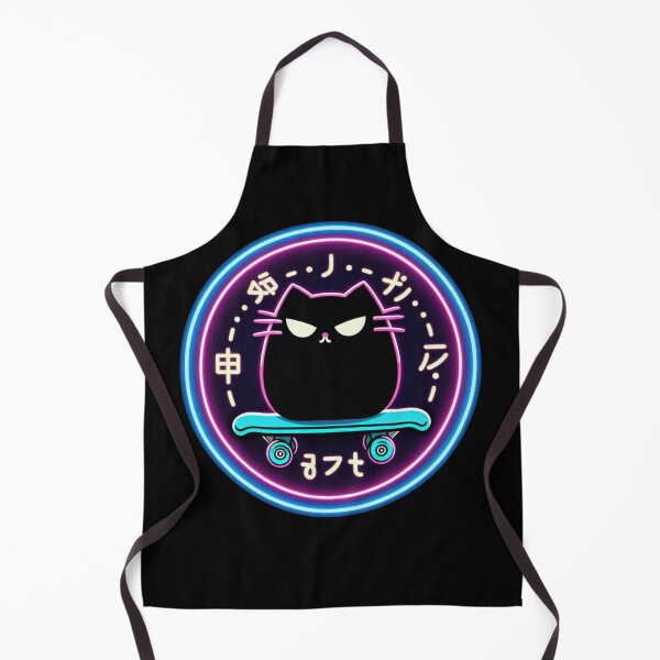 Item preview, Kawaii Black Cat Neon Skateboard with Japanese Culture Details designed and sold by GALUMARKET.