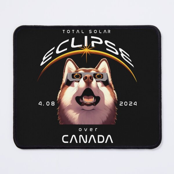 Item preview, Total Solar Eclipse Over Canada, A Siberian Husky (brown) dog wearing sunglasses looking up at the Total Solar Eclipse, Animal Eclipse Viewing Pawty 2024. designed and sold by jeyel7.