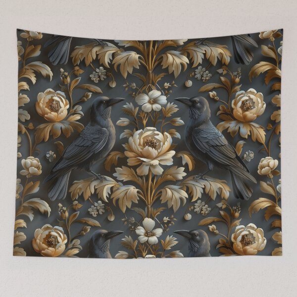 Item preview, Two Crows and Flowers Dark Print designed and sold by HoskingInd.