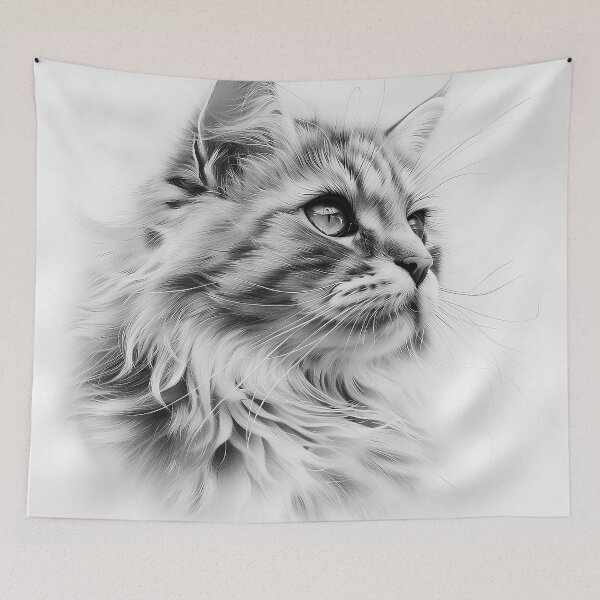 Item preview, Mainecoon cat pencil drawing designed and sold by CatsAndDogs-TF.