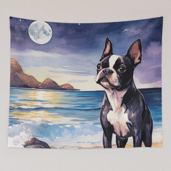 Item preview, Boston Terrier On The Beach At Night designed and sold by TheAnimalZ00.