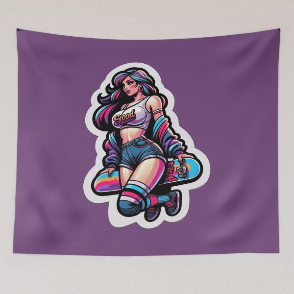 Item preview, Sk8er Girl in Denim Shorts designed and sold by PinUpPizzazz.