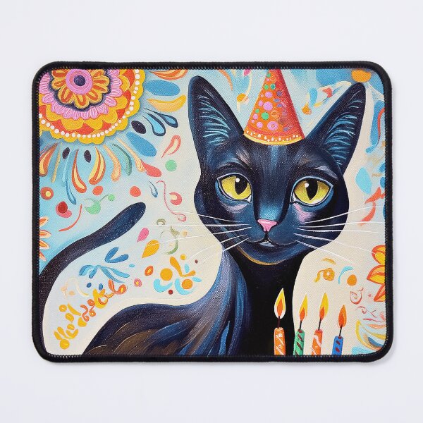 Item preview, Black Cat with Birthday Cake and Party Hat in Colourful Painted Style designed and sold by OddCorro.