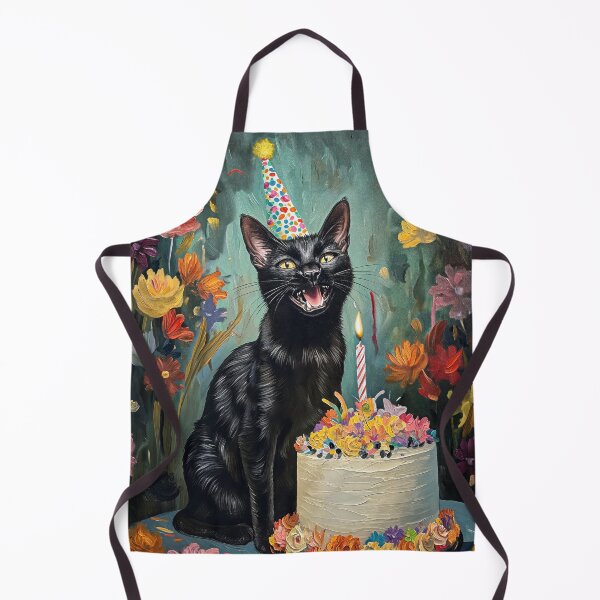 Item preview, Black Cat with Birthday Cake and Party Hat in Floral Painted Style - Birthday Card designed and sold by OddCorro.