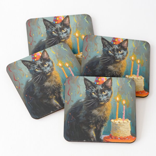 Item preview, Black Cat with Birthday Cake and Party Hat in Painted Style designed and sold by OddCorro.
