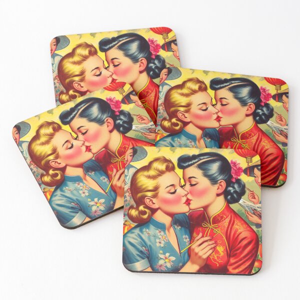 Item preview, Retro Kissing Girls designed and sold by PulpVintage.