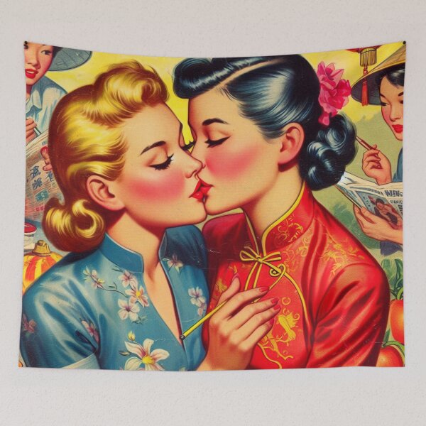 Item preview, Retro Kissing Girls designed and sold by PulpVintage.