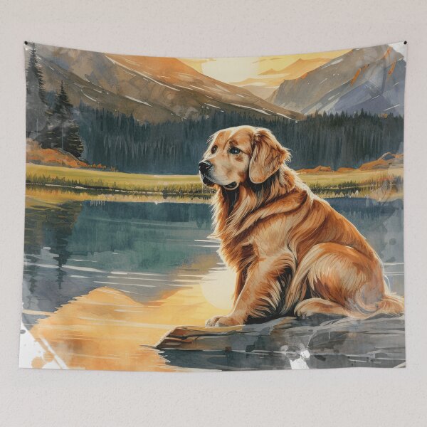 Item preview, Golden Retriever Watercolor Mountain Forest View designed and sold by TheAnimalZ00.