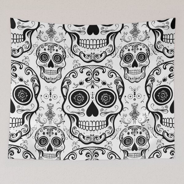 Item preview, sugar skulls seamless background canvas pattern designed and sold by dcrc.