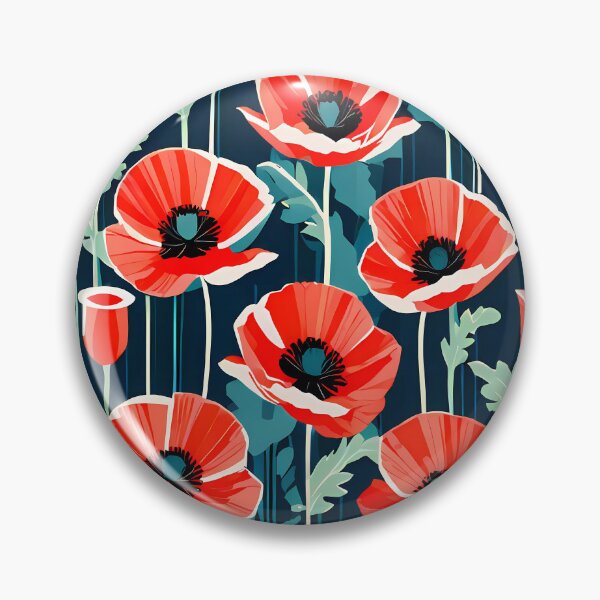 Item preview, Red poppy flower illustration pattern on dark background designed and sold by clon-dot-net.
