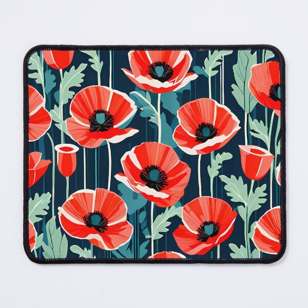 Item preview, Red poppy flower illustration pattern on dark background designed and sold by clon-dot-net.