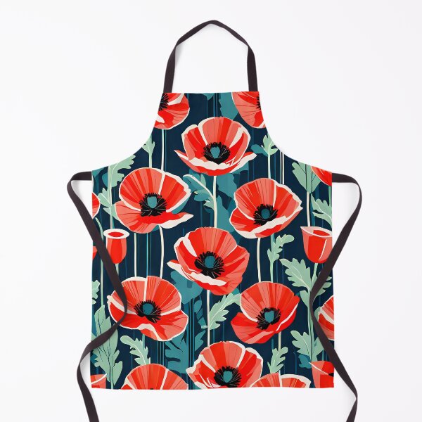 Item preview, Red poppy flower illustration pattern on dark background designed and sold by clon-dot-net.