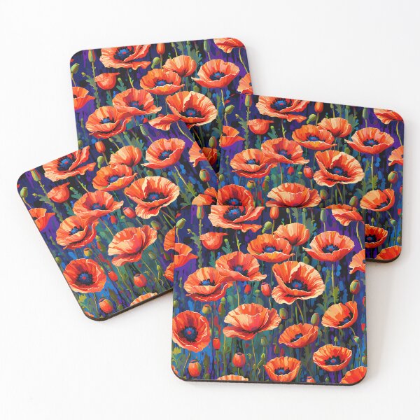 Item preview, Burning red poppy flower pattern design on dark blue background designed and sold by clon-dot-net.