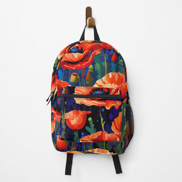 Item preview, Burning red poppy flower pattern design on dark blue background designed and sold by clon-dot-net.