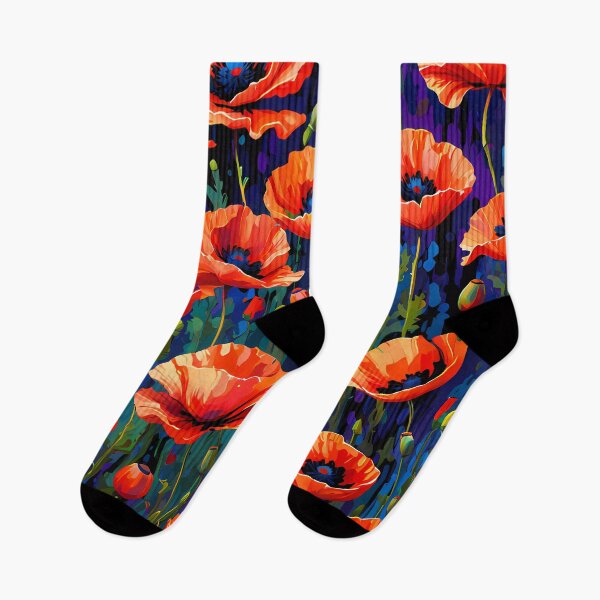Item preview, Burning red poppy flower pattern design on dark blue background designed and sold by clon-dot-net.