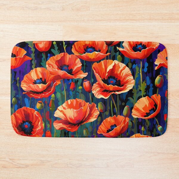 Item preview, Burning red poppy flower pattern design on dark blue background designed and sold by clon-dot-net.