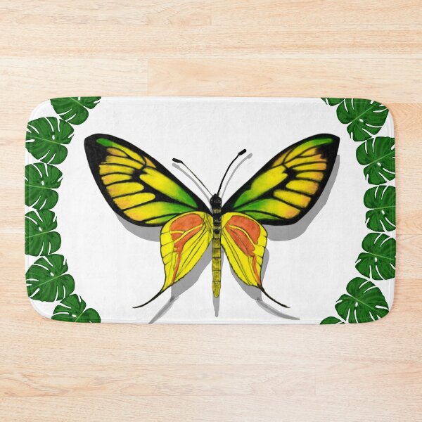 Item preview, Yellow Butterfly in a Wreath of Tropical Leaves designed and sold by ArtAndBliss.