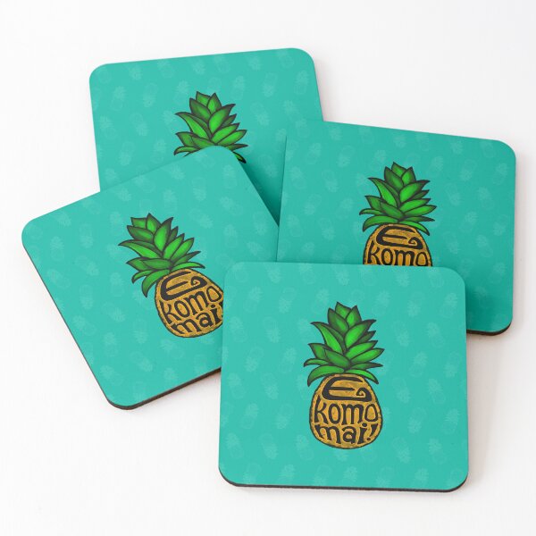 Item preview, E komo mai! (Version B: seamless Pineapple pattern background) designed and sold by activartist.