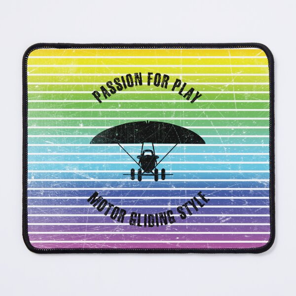 Item preview, Black silhouette of a motor glider against the background of rainbow stripes designed and sold by HarridanCreates.