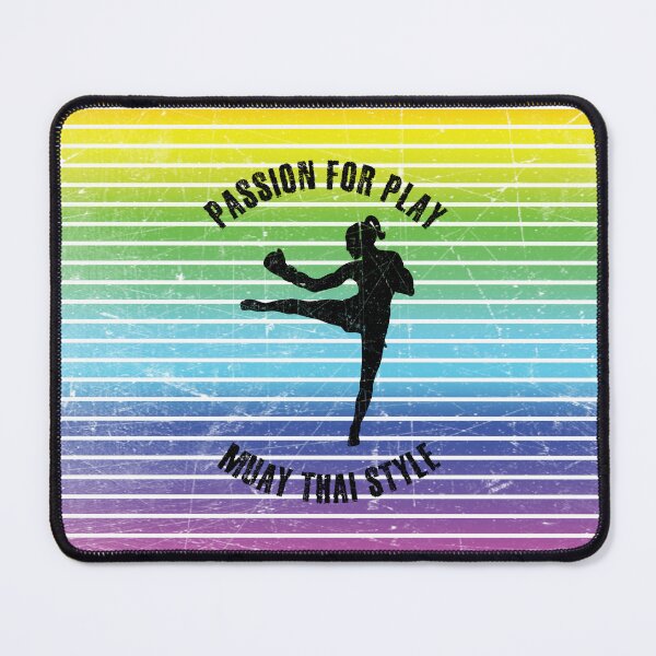 Item preview, Black silhouette of a woman training muay thai against the background of rainbow stripes designed and sold by HarridanCreates.