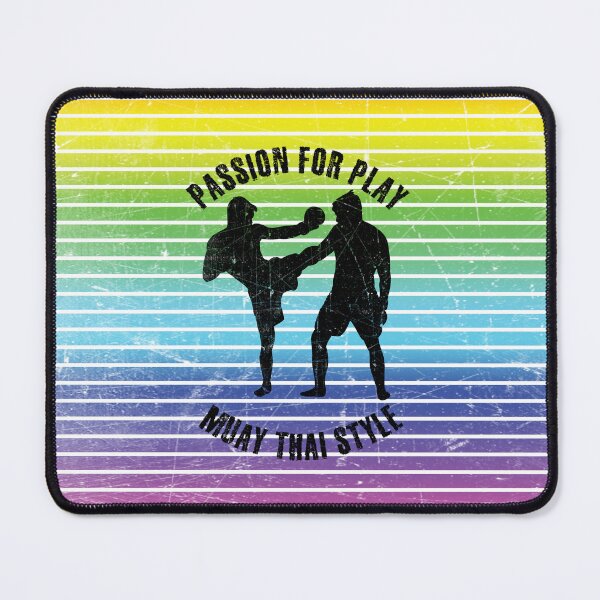 Item preview, Black silhouettes of men training muay thai against the background of rainbow stripes designed and sold by HarridanCreates.