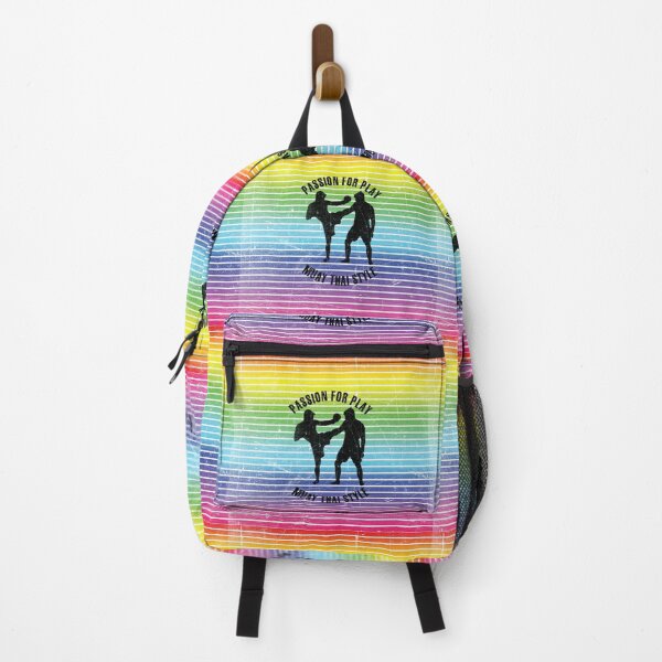 Item preview, Black silhouettes of men training muay thai against the background of rainbow stripes designed and sold by HarridanCreates.