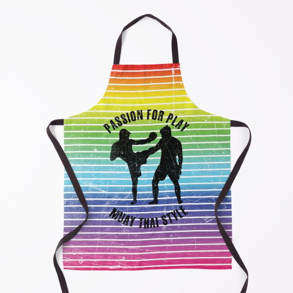 Artikelvorschau, Schwarze Silhouetten von Männern, die Muay Thai vor dem Hintergrund von Regenbogenstreifen trainieren entworfen und verkauft von HarridanCreates.