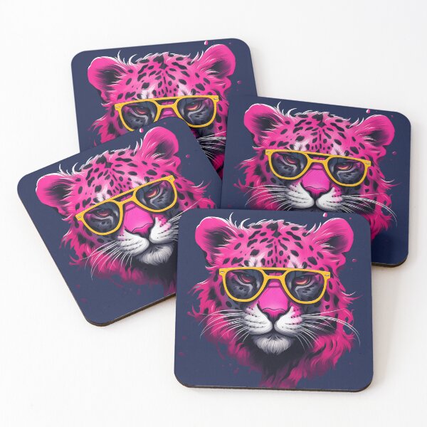 Item preview, Cute pink leopard wearing cool yellow sun glasses designed and sold by OdinsBigBeard.