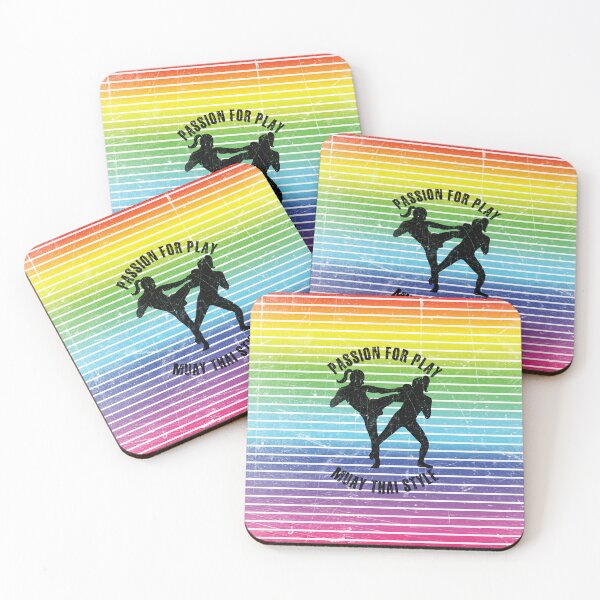 Item preview, Black silhouette of women training muay thai against the background of rainbow stripes designed and sold by HarridanCreates.