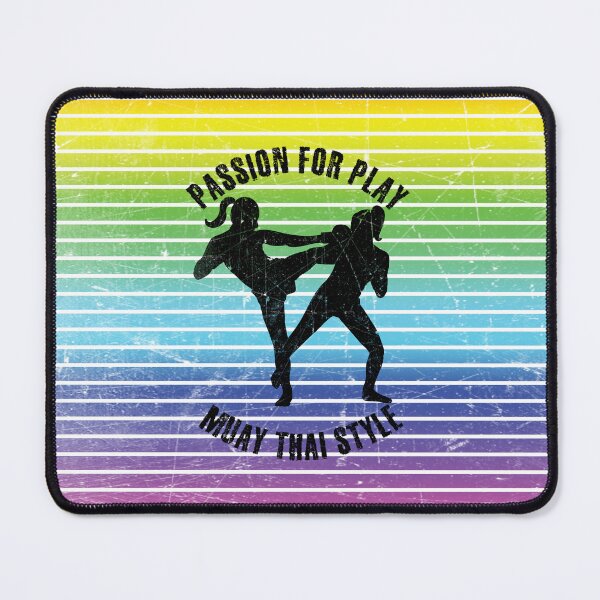 Item preview, Black silhouette of women training muay thai against the background of rainbow stripes designed and sold by HarridanCreates.