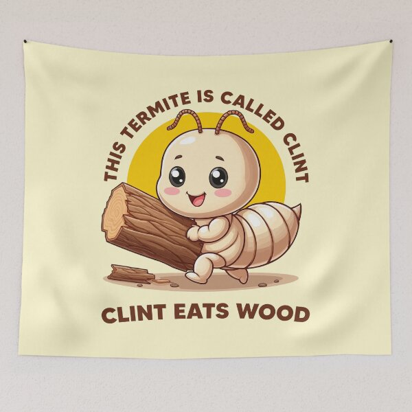 Item preview, Clint eats wood - funny termite character (on light colors) designed and sold by messy-nessie.