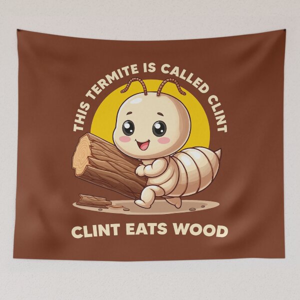 Item preview, Clint eats wood - funny termite character (on dark colors) designed and sold by messy-nessie.