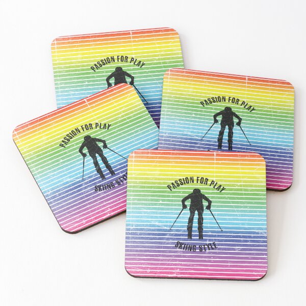 Item preview, Black silhouette of a man skiing against the background of rainbow stripes designed and sold by HarridanCreates.