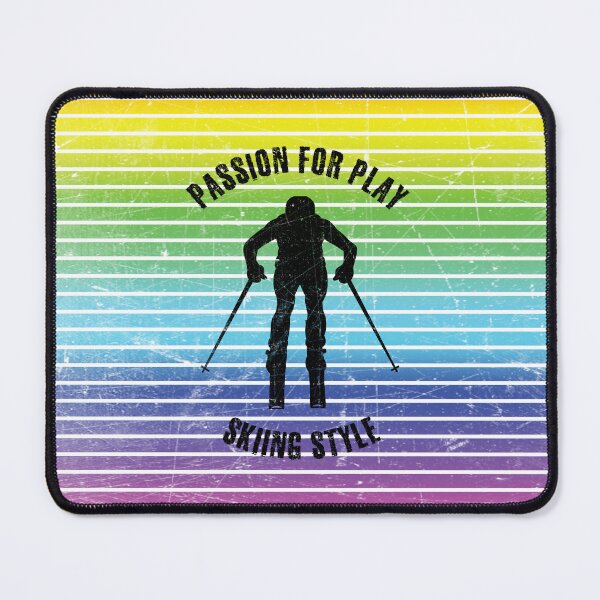 Item preview, Black silhouette of a man skiing against the background of rainbow stripes designed and sold by HarridanCreates.