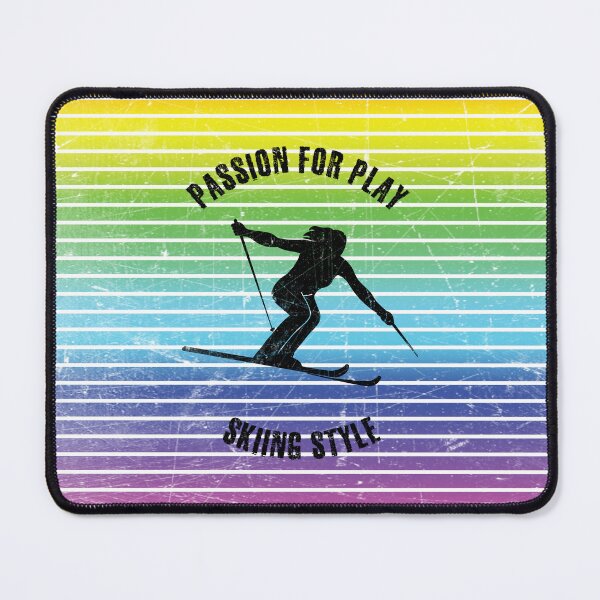 Item preview, Black silhouette of a woman skiing against the background of rainbow stripes designed and sold by HarridanCreates.