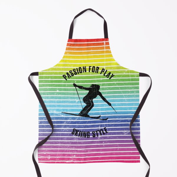 Item preview, Black silhouette of a woman skiing against the background of rainbow stripes designed and sold by HarridanCreates.