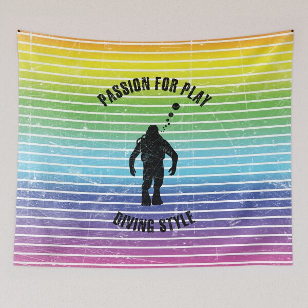 Item preview, Black silhouette of a diver against the background of rainbow stripes designed and sold by HarridanCreates.