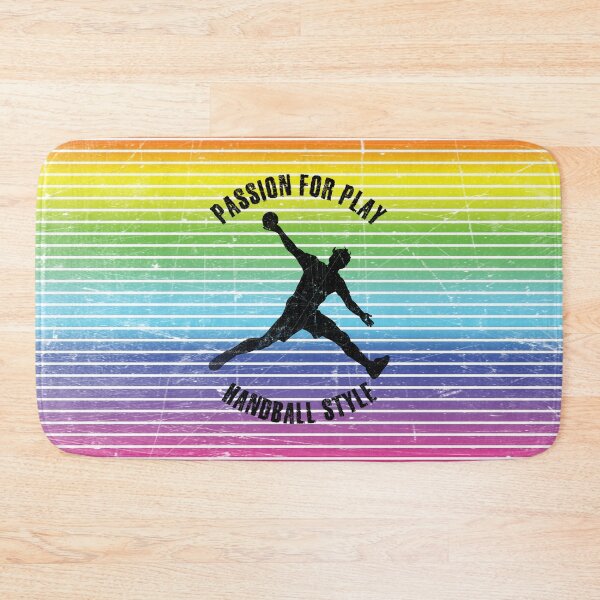 Item preview, Black silhouette of a man with a handball against the background of rainbow stripes designed and sold by HarridanCreates.