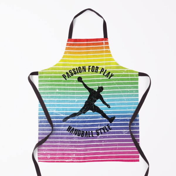 Item preview, Black silhouette of a man with a handball against the background of rainbow stripes designed and sold by HarridanCreates.