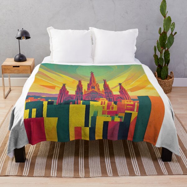 Item preview, Abstract vintage travel poster - Minimalist Sagrada Família Cathedral Barcelona Spain in retro colors designed and sold by pod24.