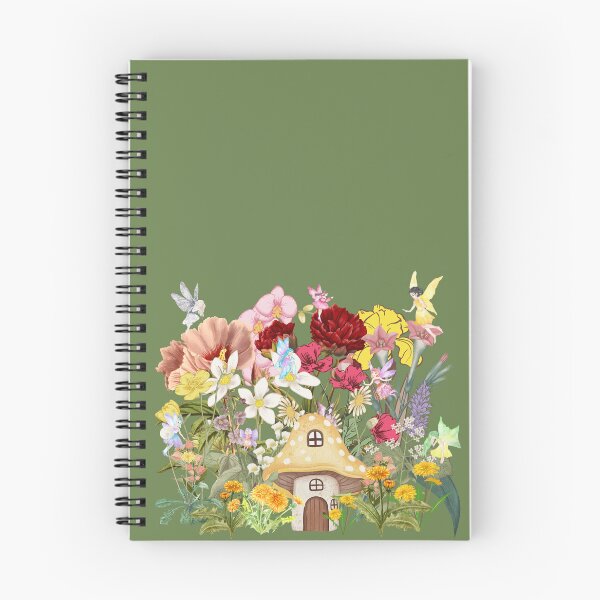 Item preview, Vintage fairy house in the flowers pattern on notebooks and journals designed and sold by ColorWaveShop.