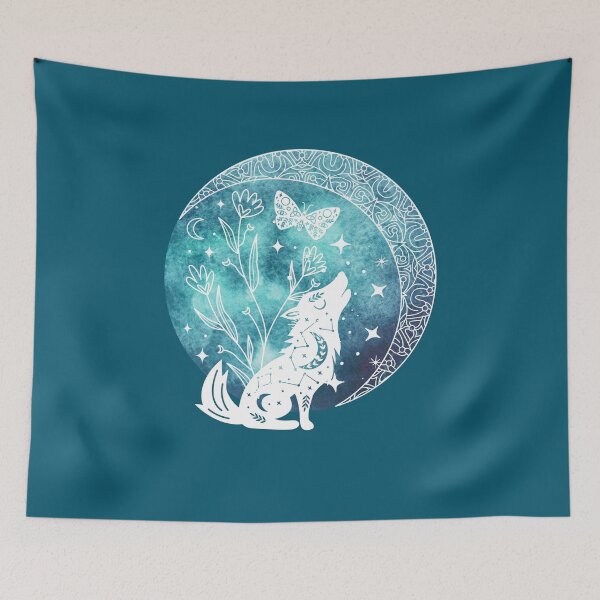 Item preview, Cute Celestial Wolf Moon, Stars and butterfly Boho Vibes designed and sold by Sarah Wainwright.