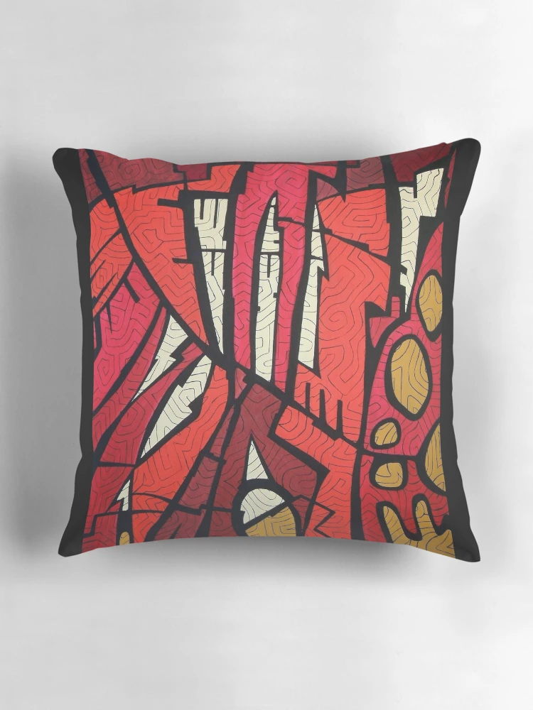 Aperçu 3 sur 4. Coussin avec l'œuvre Métropolis - Rouges créée et vendue par Art Nuvò.