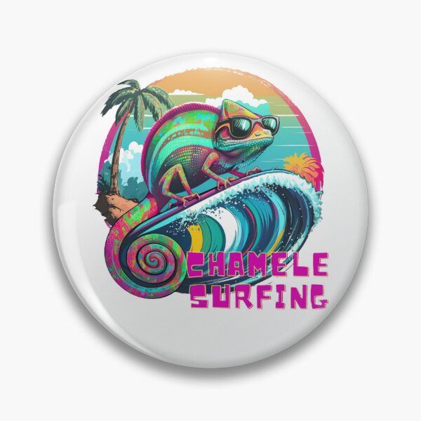 Item preview, Chameleon Surfing Cute Palm waves surfer lovers designed and sold by Vignola7.